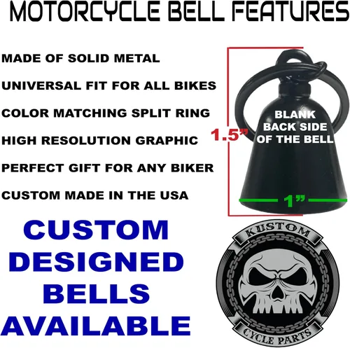 Vista 2 de Kustom Cycle Parts Campana protectora de motociclista de Sugar Skull "Evil Spirits". Nuestras campanas personalizadas son de ajuste universal.