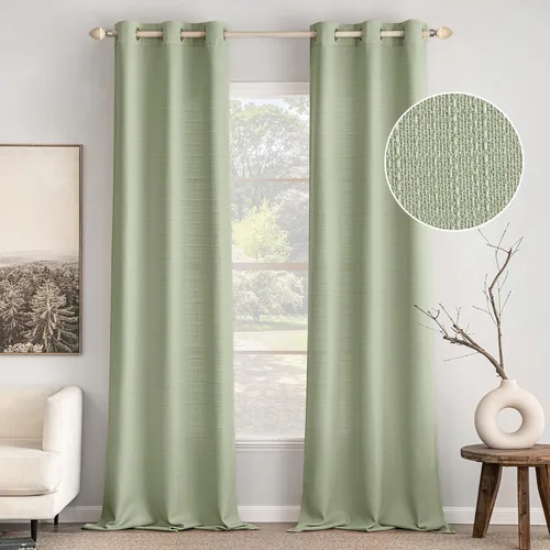 Vista 12 de MIULEE Cortinas texturizadas de lino sintético marrón natural de 84 pulgadas de largo, juego de 2 paneles para sala de estar y dormitorio, tejido