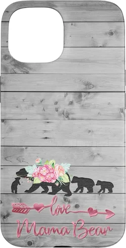 Vista 6 de Pink Floral Black Mama Bear three cubs Vintage Gray Rustic Case for iPhone 16