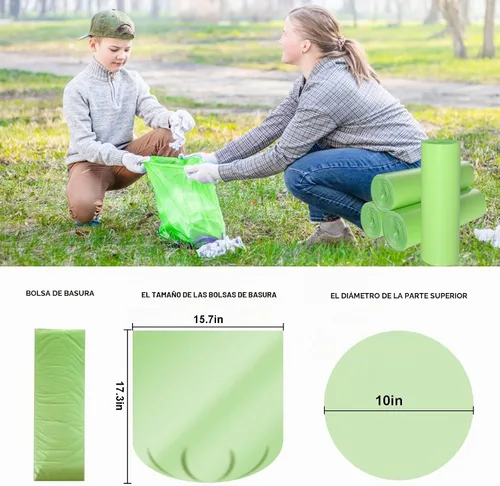 Vista 4 de TECHSHARE Bolsas de basura biodegradables de 1.2 galones, 80 unidades, bolsas de basura compostables, capacidad de 1.5 galones, color verde