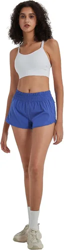 Vista 5 de Pantalones cortos de correr para mujer, de secado rápido, para entrenamiento, deportes, correr, con bolsillos elásticos y con cierre