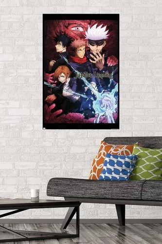 Vista 2 de Jujutsu Kaisen - Póster de pared inglés de una hoja, 34 pulgadas de largo x 22.4 pulgadas de ancho, versión sin marco