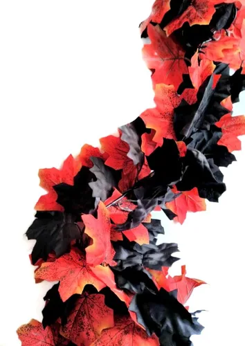 Vista 2 de Red & Black Fall Leaves Garland for Mantel, Staircase, Table Runner