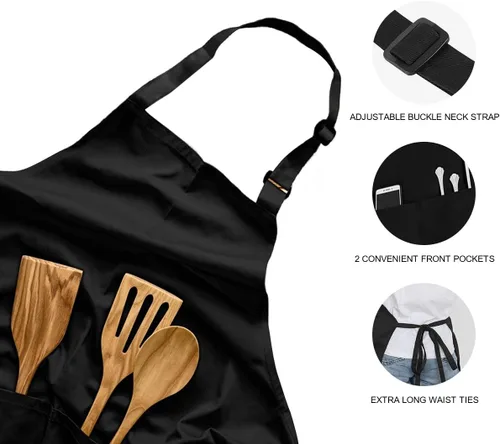 Vista 3 de Delantales de chef personalizados, delantal de cocina personalizado con nombre de foto, logotipo, 2 bolsillos, regalo de cocina para hornear