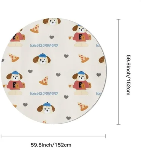 Vista 2 de Cute Luck Dog Round Tablecloth Table Cloth Decor Washable Table Cover with Wrinkle Resistant for Home Kitchen Dining Room Picnic Camping Party