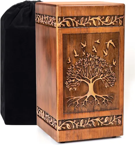 Vista 10 de Urnas de madera hechas a mano para cenizas humanas, adultos, machos y mujeres, 250 libras, grabadas con mariposa, caja de urna de cremación