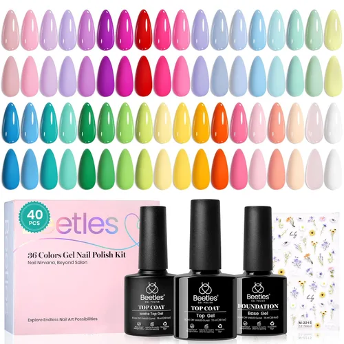 Vista 14 de Beetles - Kit de 69 esmaltes de uñas de gel con luz UV – Kit de esmalte de uñas de gel de 35 colores con base y capa superior brillante