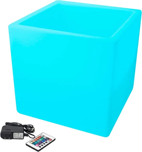 Vista 3 de Hullaballoo Luz de silla LED recargable en forma de cubo de 16 pulgadas con control remoto, impermeable, cambio de color RGB, ideal para acento