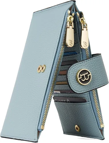 Vista 15 de BOSTANTEN - Carteras de cuero para mujer grandes con bloqueo RFID, billetera delgada de dos pliegues con bolsillo con cremallera, Grande, Minimalista