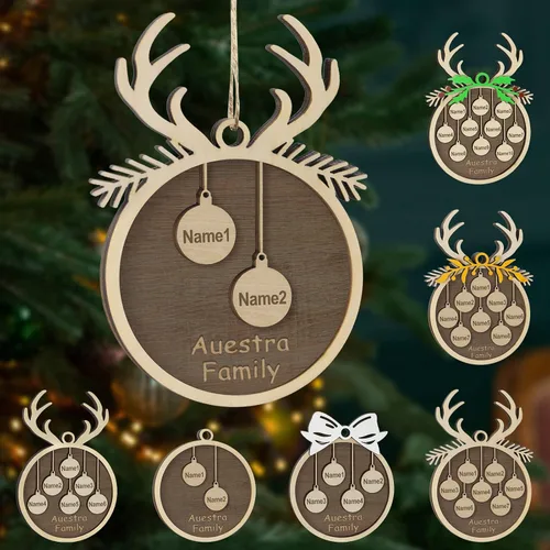 Vista 36 de Adornos de Navidad personalizados, familia de 1 nombre, adornos de Navidad de madera personalizados, decoración personalizada, decoración de árbol