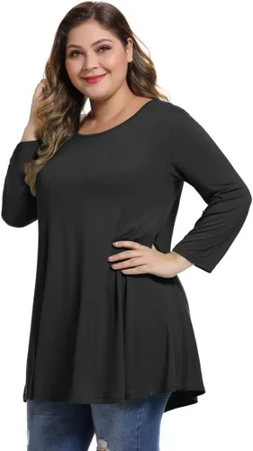 Vista 2 de MONNURO Blusa básica de manga 34 para mujer, estilo casual, ajuste holgado, talla grande, túnica