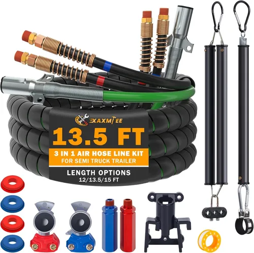 Vista 11 de Kit de líneas de aire para camión semirremolque de 15 pies con kit de resorte tensor de 2 piezas y acoplamientos rápidos con soporte y manijas KIT