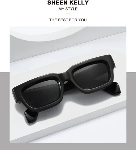 Vista 6 de SHEEN KELLY Gafas de sol cuadradas gruesas y retro, para mujeres y hombres, estilo vintage, rectangulares, oscuras, gafas de los años 90