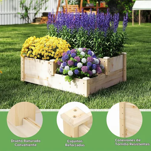 Vista 5 de S AFSTAR Cama de jardín elevada de 3 niveles, maceta elevada para exteriores, para verduras, frutas, hierbas, flores, kit de maceta de madera