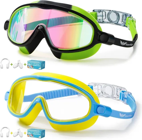 Vista 10 de Paquete de 2 gafas de natación para niños, sin fugas, antivaho, anti-UV, para niños y niñas de 4 a 14 años