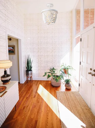Vista 4 de Candelabro blanco pequeño con cuentas de madera, lámpara de techo semiempotrada, 3 lámparas bohemias para dormitorio, cuarto de bebé, sala de estar