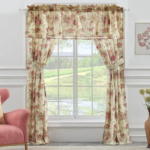 Vista 5 de Greenland Home Antique Rose - Tratamiento de ventana 100% algodón, par de paneles + cenefa, color azul