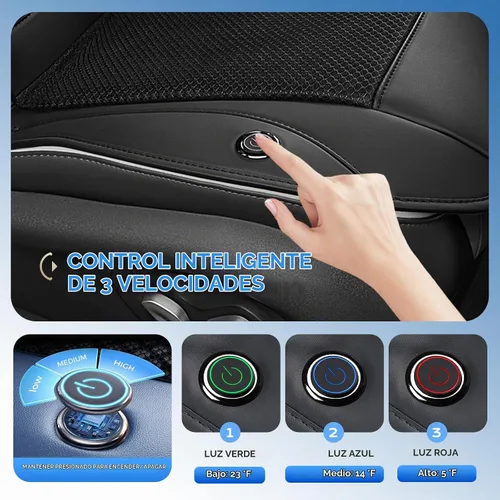 Vista 2 de Coverado Cojín de asiento refrescante para automóvil, funda de asiento transpirable ventilada con 3 ajustes de flujo de aire ajustables, almohadilla