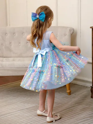 Vista 5 de Miipat Vestido de niña de flores para bebé, boda, fiesta, tul, princesa, vestido de baile, vestido formal con lazo para la cabeza