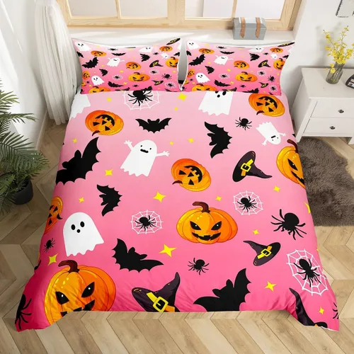 Vista 9 de Juego de funda de edredón de esqueleto, tamaño individual, estampado de flores de esqueleto humano, juego de ropa de cama con temática de Halloween