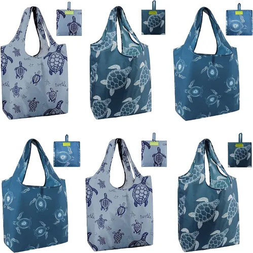 Vista 2 de BeeGreen Bolsas de compras reutilizables para comestibles, bolsas de compras con bolsa extra grande de 50 libras con bonito patrón de tortugas