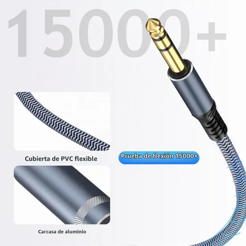 Vista 4 de Cable de guitarra estéreo de 1/4 de pulgada y 10 pies, macho a hembra, extensión de auriculares de un cuarto de pulgada Gris
