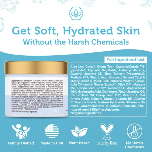 Vista 6 de Crema rejuvenecedora e hidratante natural para la piel, crema facial hidratante 16 en 1 para piel seca con miel de Manuka, manteca de cacao, aceite