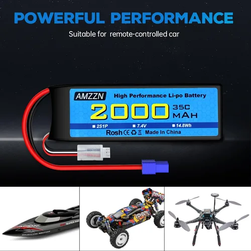 Vista 6 de Batería Lipo de 7.4V 2000mAh 35C 2S EC2 Plug Lipo con cable de carga USB para coche RC, modelo de camión, barco de control remoto, RC Quadcopter