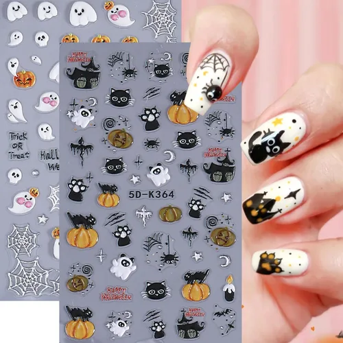 Vista 65 de 8 hojas de calcomanías de arte de uñas de conejo de Pascua, 3D, autoadhesivas, accesorios de arte de uñas, caricaturas, conejos, animales Colorido -1