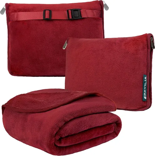 Vista 13 de PAVILIA Almohada Manta de Viaje, Manta Suave de Avión Conjunto Combo 2 en 1, Manta de Avión Compacta Empacable, Esenciales de Vuelo Almohada de Negro