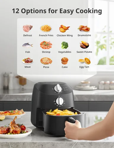 Vista 8 de COMFEE' Compacta Freidora de Aire de 2.1 Cuartos con 12 Opciones de Menú, Temporizador Ajustable y Control de Temperatura de 82-204 Grados C, Cesta