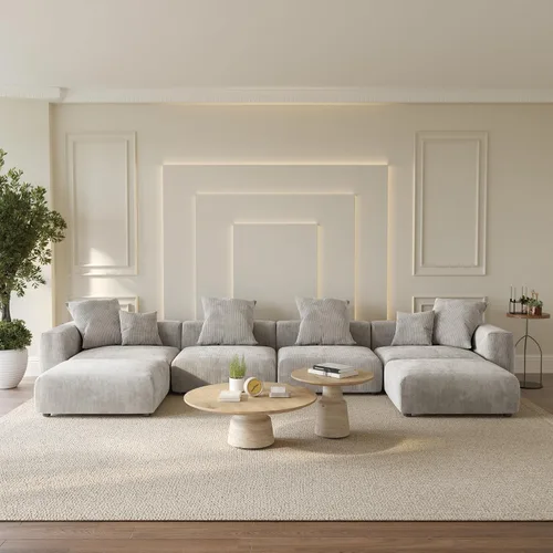 Vista 39 de WJShome Cloud Couch Sofá Seccional Modular, Sofá en Forma de L de 102 pulgadas con Otomana, Sofá de Pana Beige de 3 Asientos, Sofá Seccional