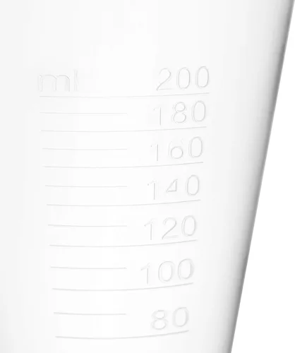 Vista 4 de EISCO 12PK medidas cónicas, 6.8 fl oz, plástico de polipropileno, translúcido, boquilla de vertido, graduaciones elevadas de 0.3 onzas líquidas