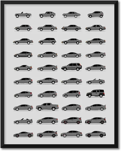 Vista 11 de Custom Car Posters Póster hecho a mano compatible con Honda Evolution Print Wall Art Décor Best Honda Generations - Azul brillante, impresión