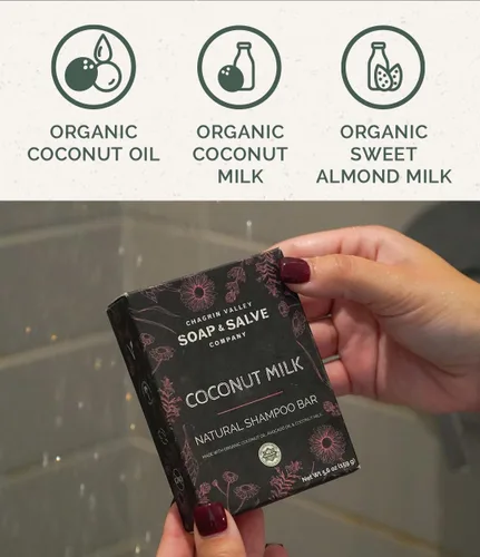 Vista 3 de Chagrin Valley Soap & Salve - Barra de champú, coco, sin perfume, orgánico, vegano, rizado y todo tipo de cabello, 5.6 oz (159 g), embalaje