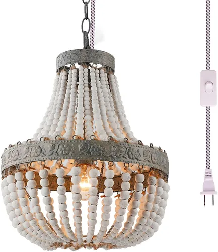 Vista 12 de Lámpara Colgante de Araña con Cuentas de Madera Bohemia Boho Playera Lámpara de Techo Accesorios de Iluminación