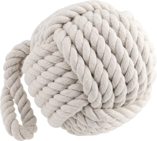 Vista 8 de Tope de puerta de algodón con nudo de cuerda, 2 piezas, tope de puerta de bola de cuerda náutica blanca crema, tope de puerta de bola de nudo pesado