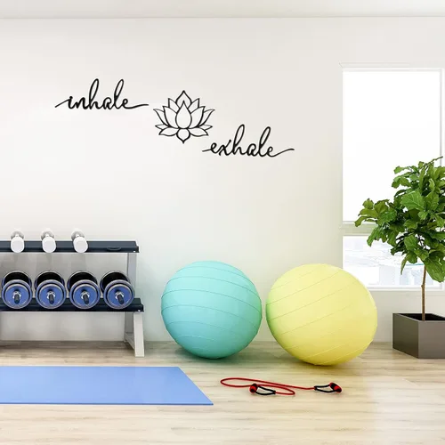 Vista 7 de Ferraycle Inhale Exhale, arte de pared para yoga, meditación, decoración de flor de loto, letrero de yoga, decoración de meditación de metal negro