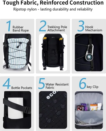 Vista 7 de ECOHUB Mochila pequeña de senderismo para hombres y mujeres, mochilas de viaje ligeras de 20 litros, resistentes al agua, para acampar, ciclismo