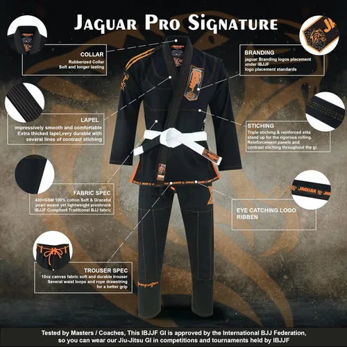 Vista 2 de Jaguar Pro Signature 2022 - Uniforme de kimono brasileño Jiu Jitsu BJJ unisex - Cinturón libre - Cumple con IBJJF