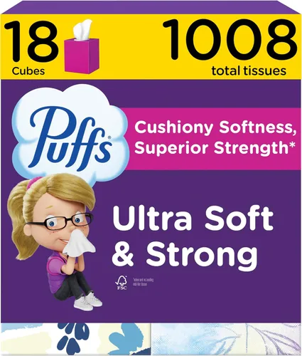 Vista 15 de Pañuelos faciales ultrasuaves sin loción Puffs, 1 cubo, 48 pañuelos por caja