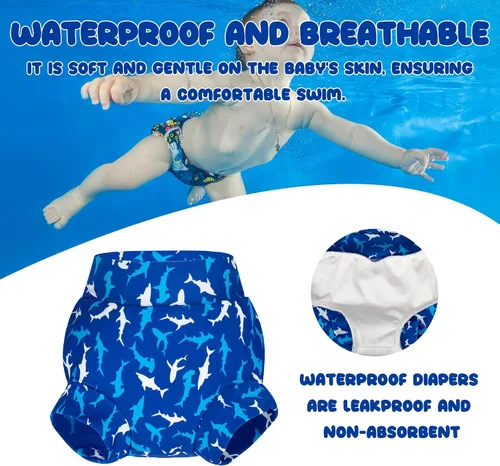 Vista 2 de BIG ELEPHANT Pañales de natación para bebé, 3 piezas, reutilizables, ajustables, lavables, impermeables, para niños y niñas, 3T