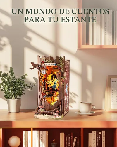 Vista 8 de Kits de rincones de libros DIY de Rolife: Caen en el asombro, separadores de libros de cuentos de hadas de madera, rompecabezas 3D para decoración