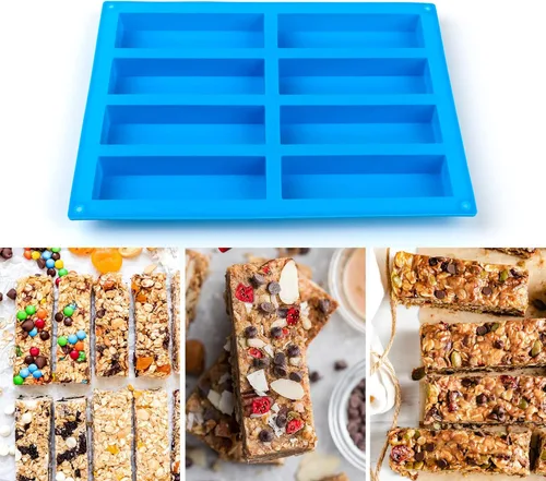 Vista 4 de Sidosir 3 moldes de silicona para barra de granola, moldes rectangulares de 8 cavidades para barra energética, moldes de silicona para hornear