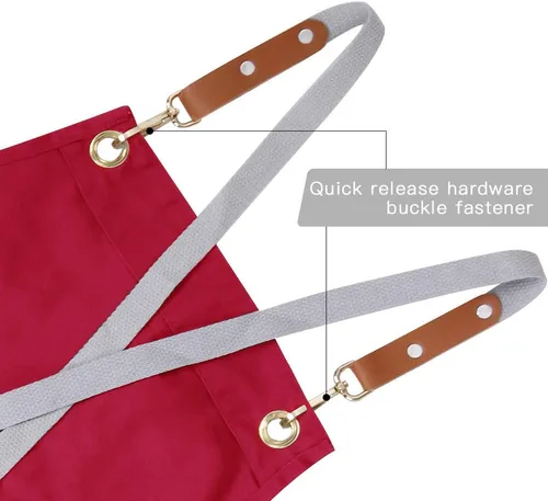 Vista 2 de Delantal de chef, delantal cruzado para hombres y mujeres con correas ajustables y bolsillos grandes, de lona, M - 2EG.