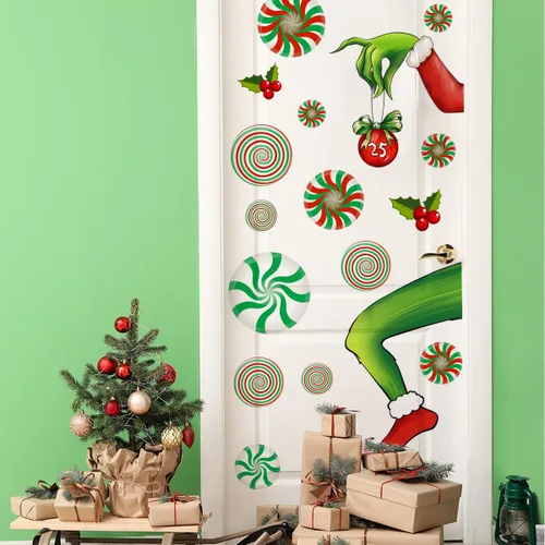 Vista 12 de Adhesivo decorativo para puerta de Navidad, calcomanías de puerta de vidrio de temporada extraíbles con calcomanías de copo de nieve para ventana