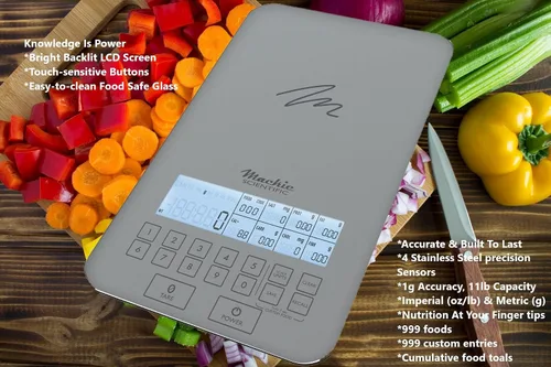 Vista 3 de Báscula nutricional de NutraTrack™ con vidrio de grado alimenticio, perfecta para contar calorías, preparación de comidas y pérdida