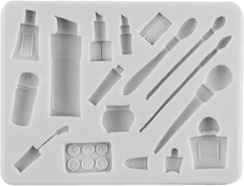 Vista 5 de Moldes de silicona con temática de maquillaje, moldes para fondant, para besos, labios, lápiz labial, perfume, pestañas, cepillo para decoración