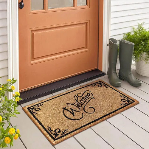 Vista 4 de LuxUrux Alfombra de Fibra de Coco de Bienvenida - Respaldo Extra Resistente, 17'' x 30'' Alfombra Natural para Puerta - Fácil de Limpiar, Hermoso