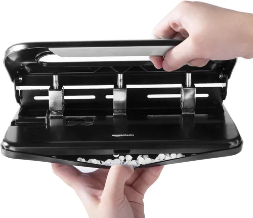Vista 5 de Amazon Basics Perforadora de 2/3 agujeros, semiajustable, capacidad de 30 hojas, color negro